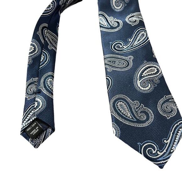 Jos A Bank Heritage Collection Mens 100% Silk Navy Paisley Neck Tie 59" x 3" - Picture 6 of 16